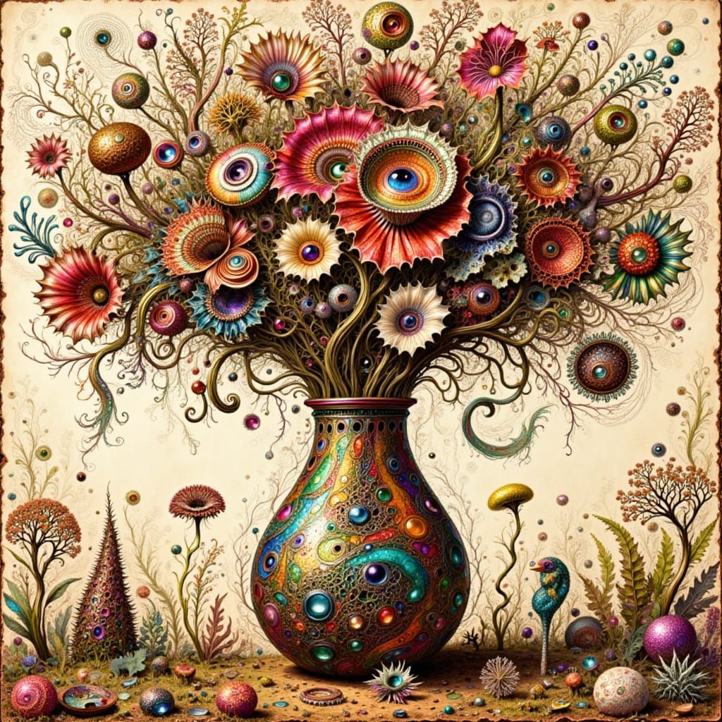 Surreal Man in Flower Bouquet, Hundertwasser Style