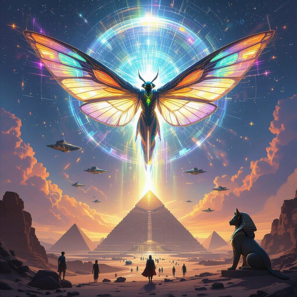 Mothra Protects Futuristic Egyptian Pyramid City