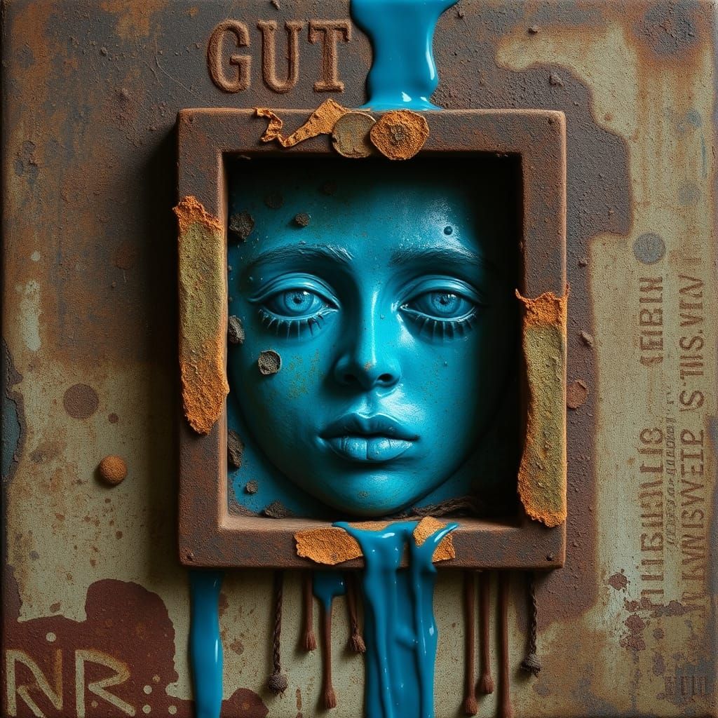 Surreal Blue Memory in Ernst and Rauschenberg Style