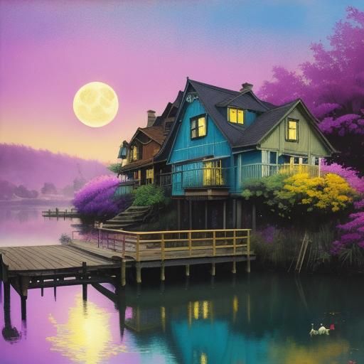 Surreal Landscape with Scarecrow, Dog and Kitten