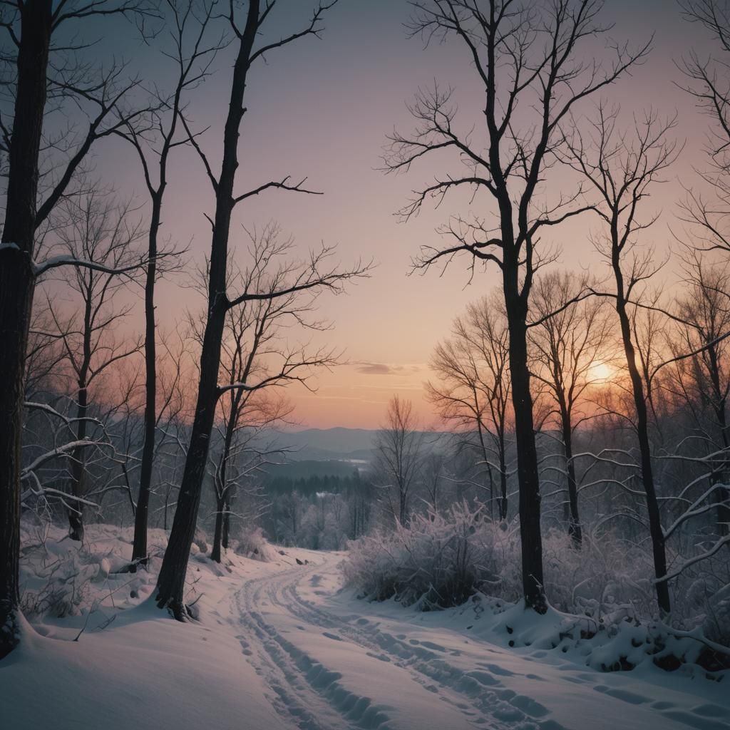Dramatic Winter Twilight Cinematic Film Still