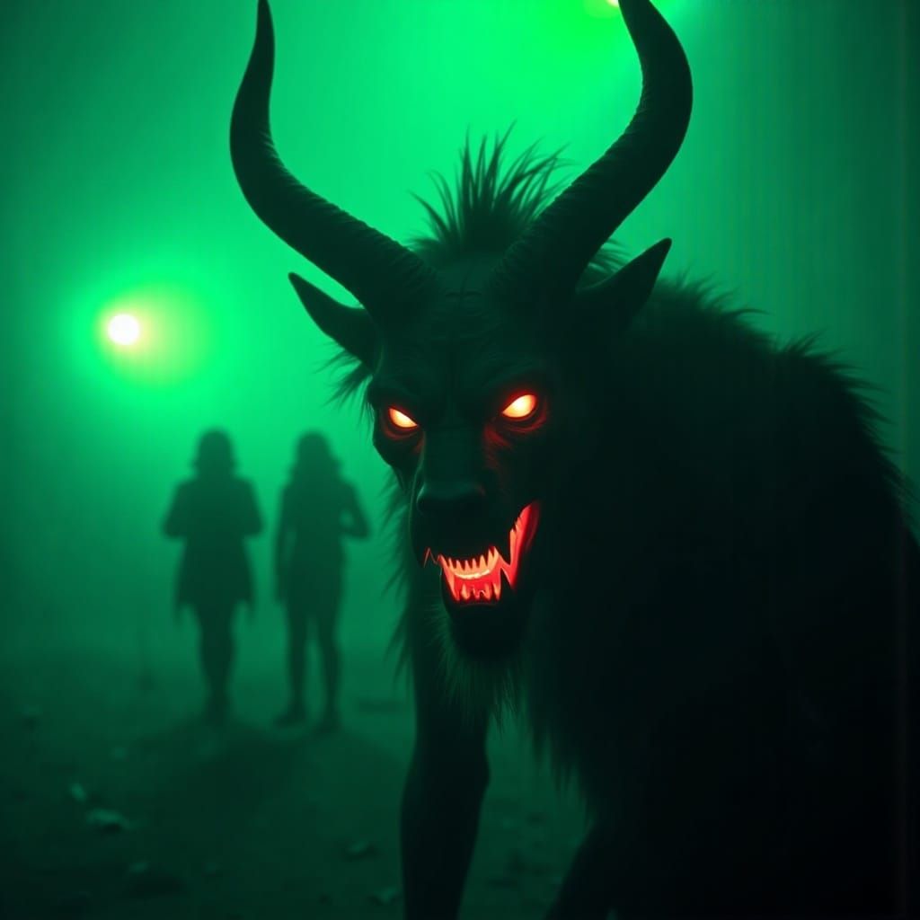 Oni Face Close-Up with Glowing Eyes and Horns