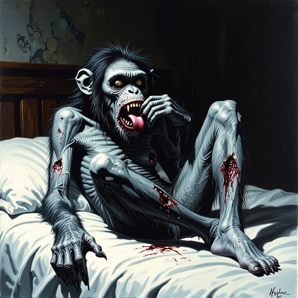 Zombie Monkey in Horror Art Style