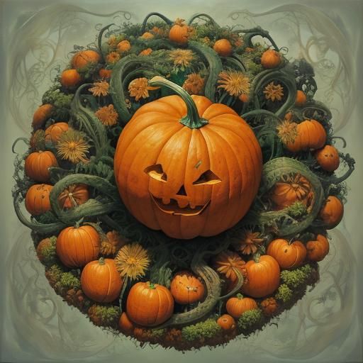 Caterpillar's Surreal Pumpkin Dreamscape, Dali Inspired