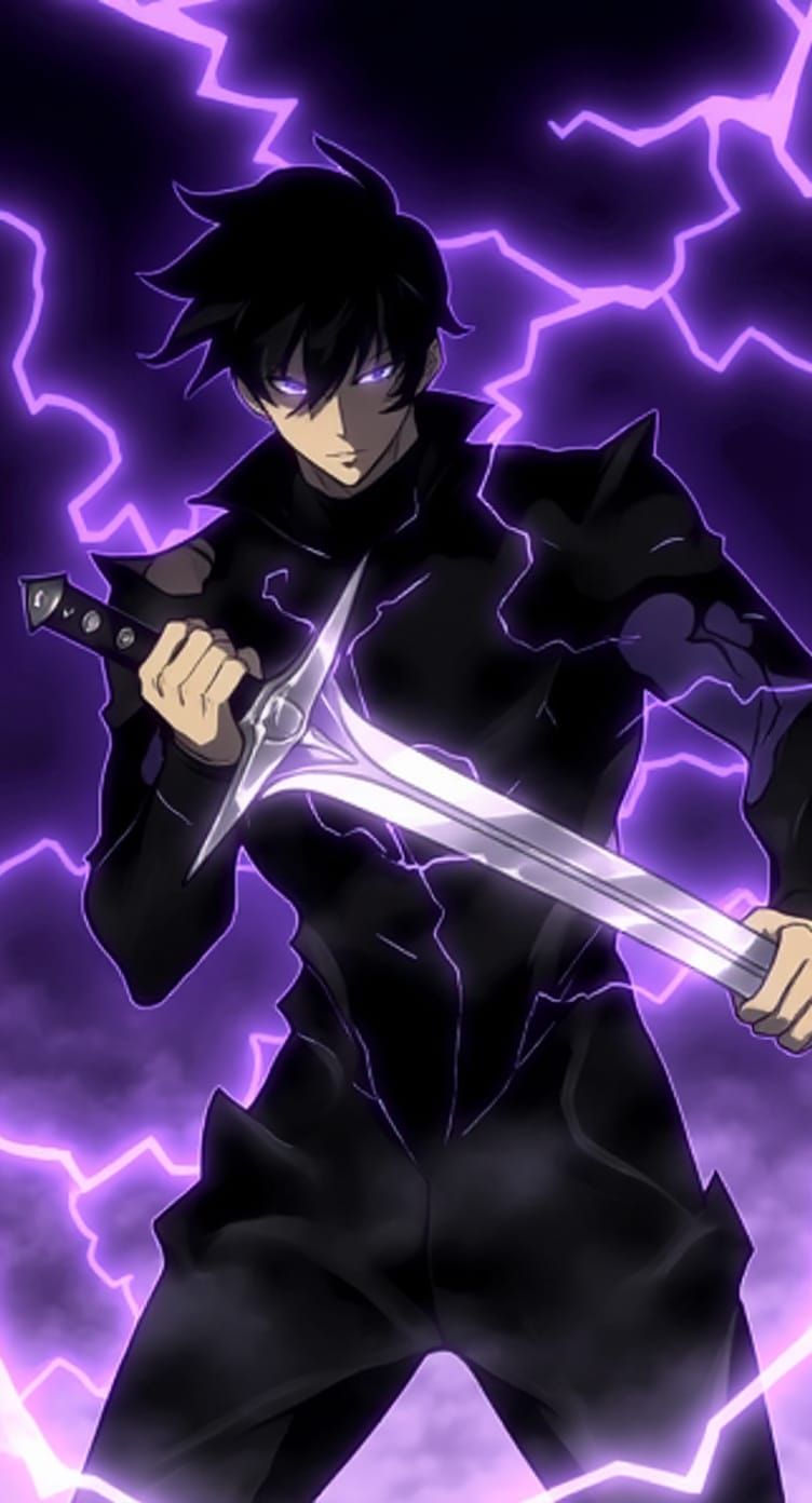 Anime Character with Sword in Electric Ambiance