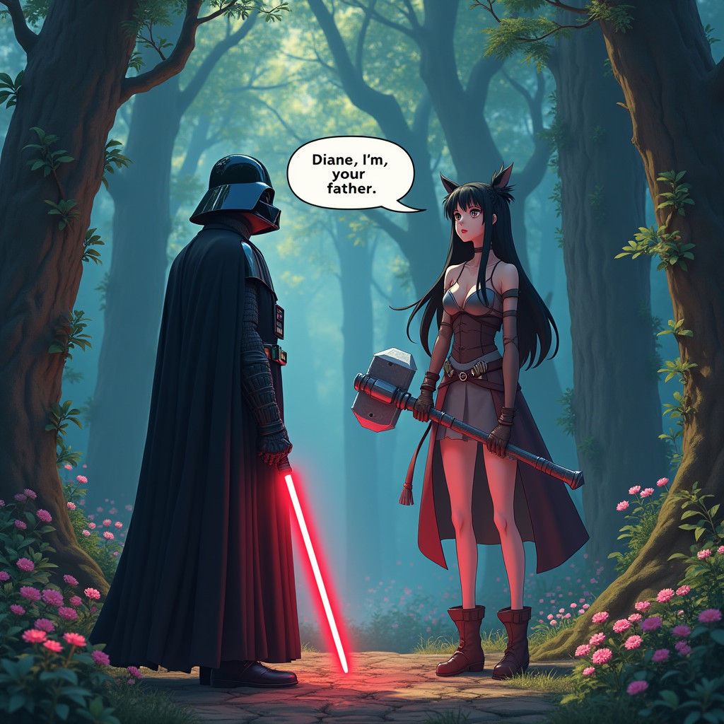 Darth Vader Meets Anime Giant in Magical Forest