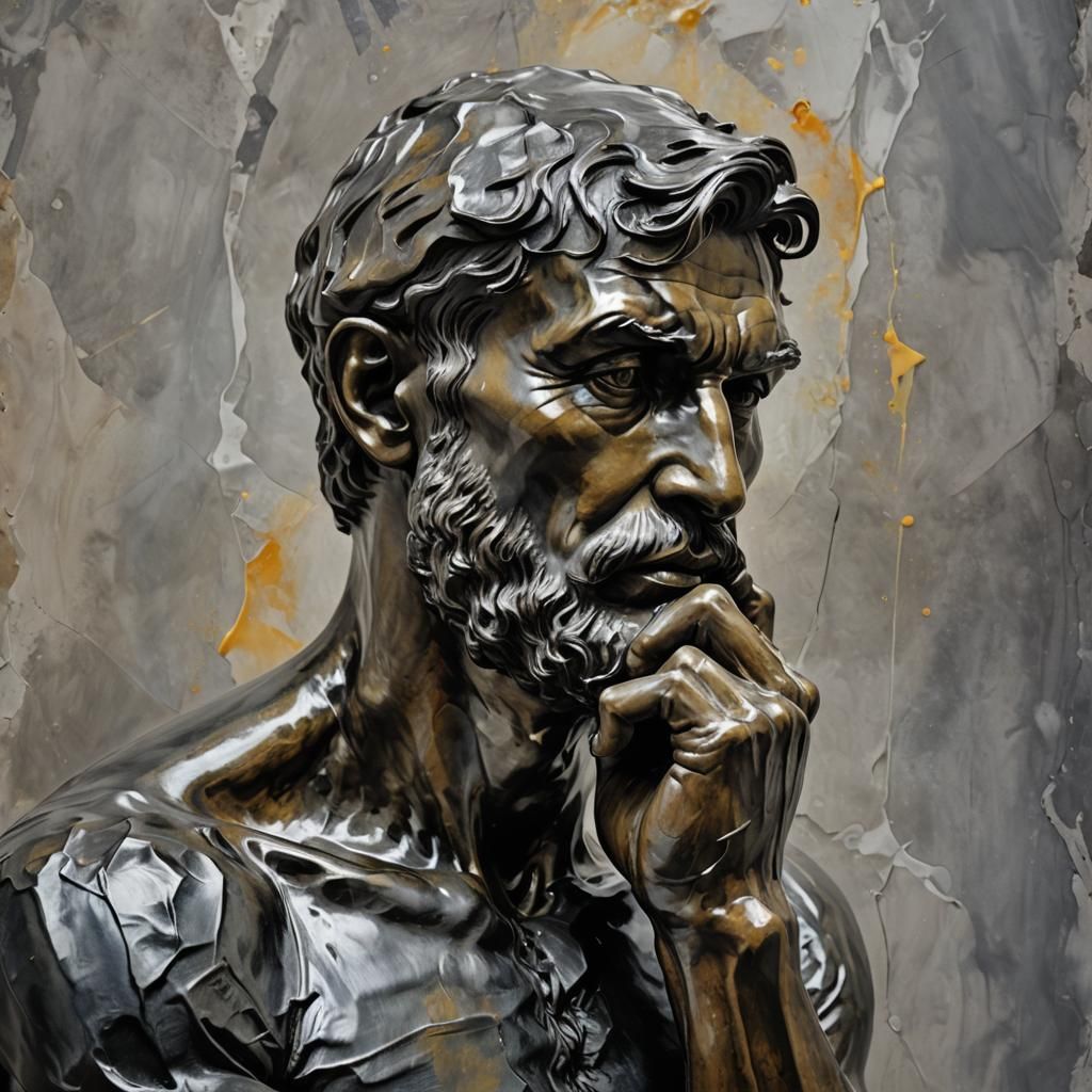 Hyperrealistic Thinking Man Statue in Monochrome