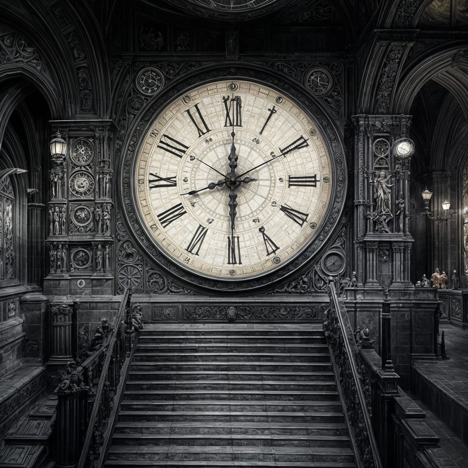 Dramatic Astronomical Clock in Digital Matte Painting Style