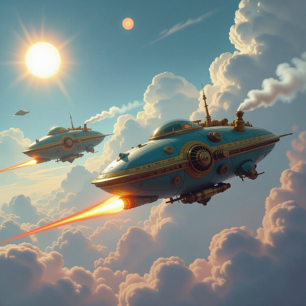 Steampunk Flying Saucers in Alien Skies