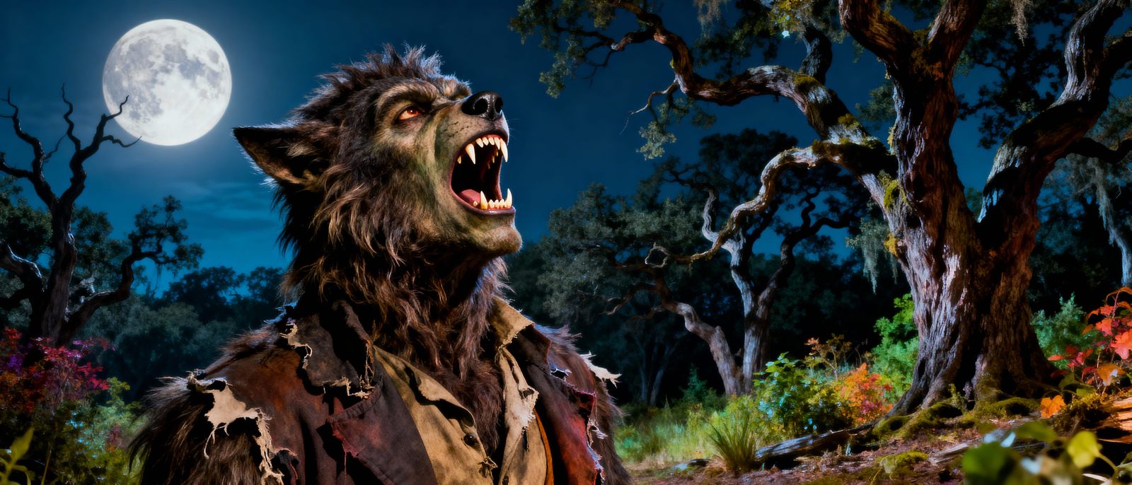 Hyperrealistic 1940s Wolfman Howling at Moon