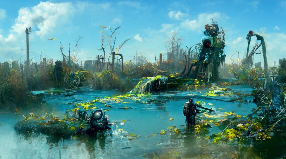 Post-Apocalyptic Soldiers Guard Toxic Pond