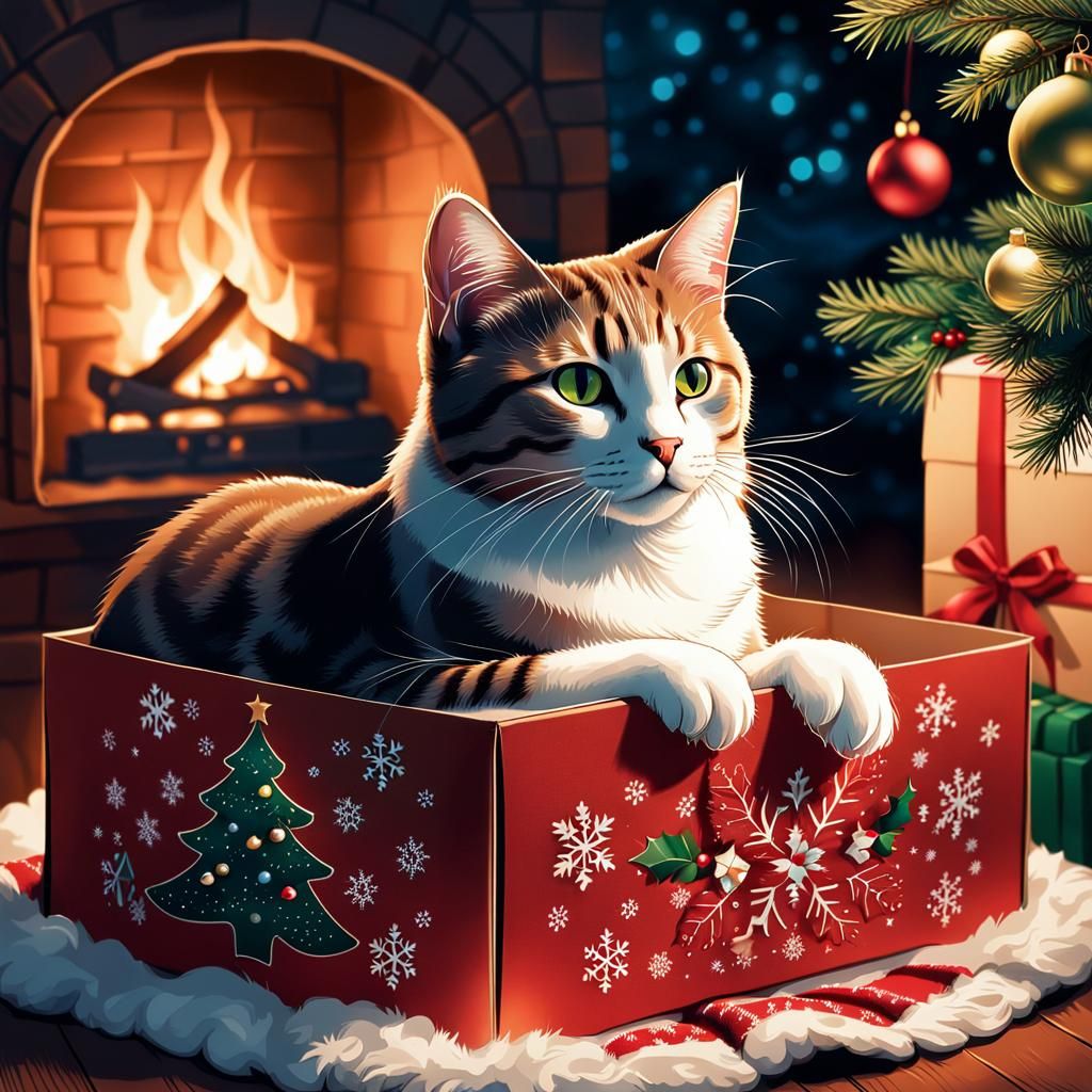 Cat in Christmas Sweater: Manga Illustration