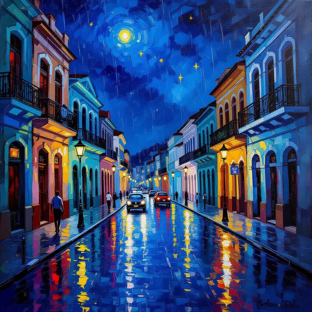 Rainy Starry Night in Old Havana, Cuba