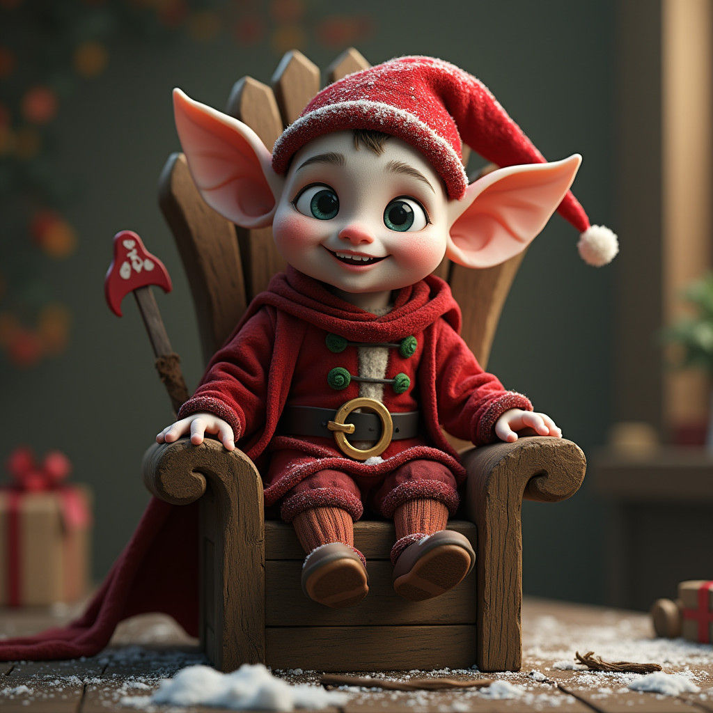 Festive Elf on Throne in Matte Painting Style