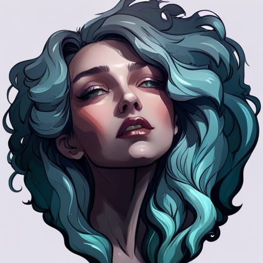 Detailed Woman Portrait in Ink and Watercolor Style