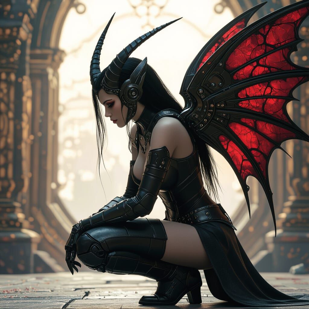 Cyborg Vampire with Mechanized Wings as Matte Painting