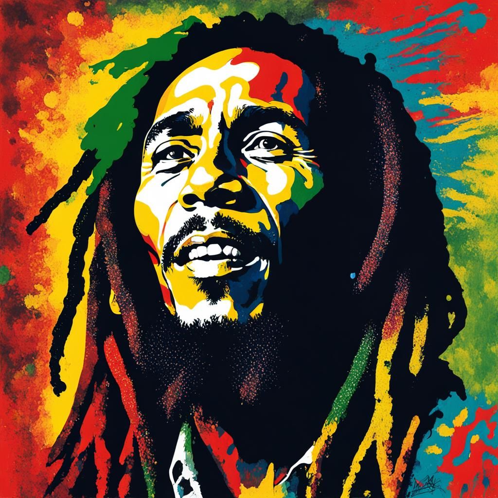 Abstract Portrait of Bob Marley in Complementary Colors