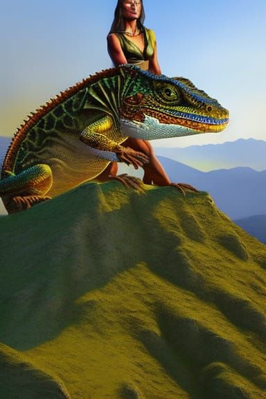 Goddess of Lizards on Lizard Mountain: Hyperrealistic