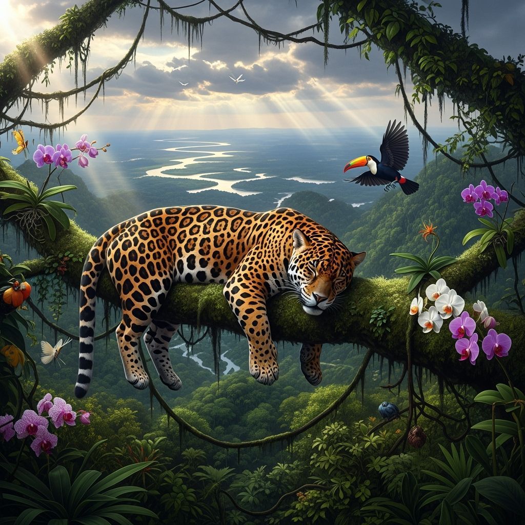 Jaguar Sleeps Peacefully in Amazon Rainforest