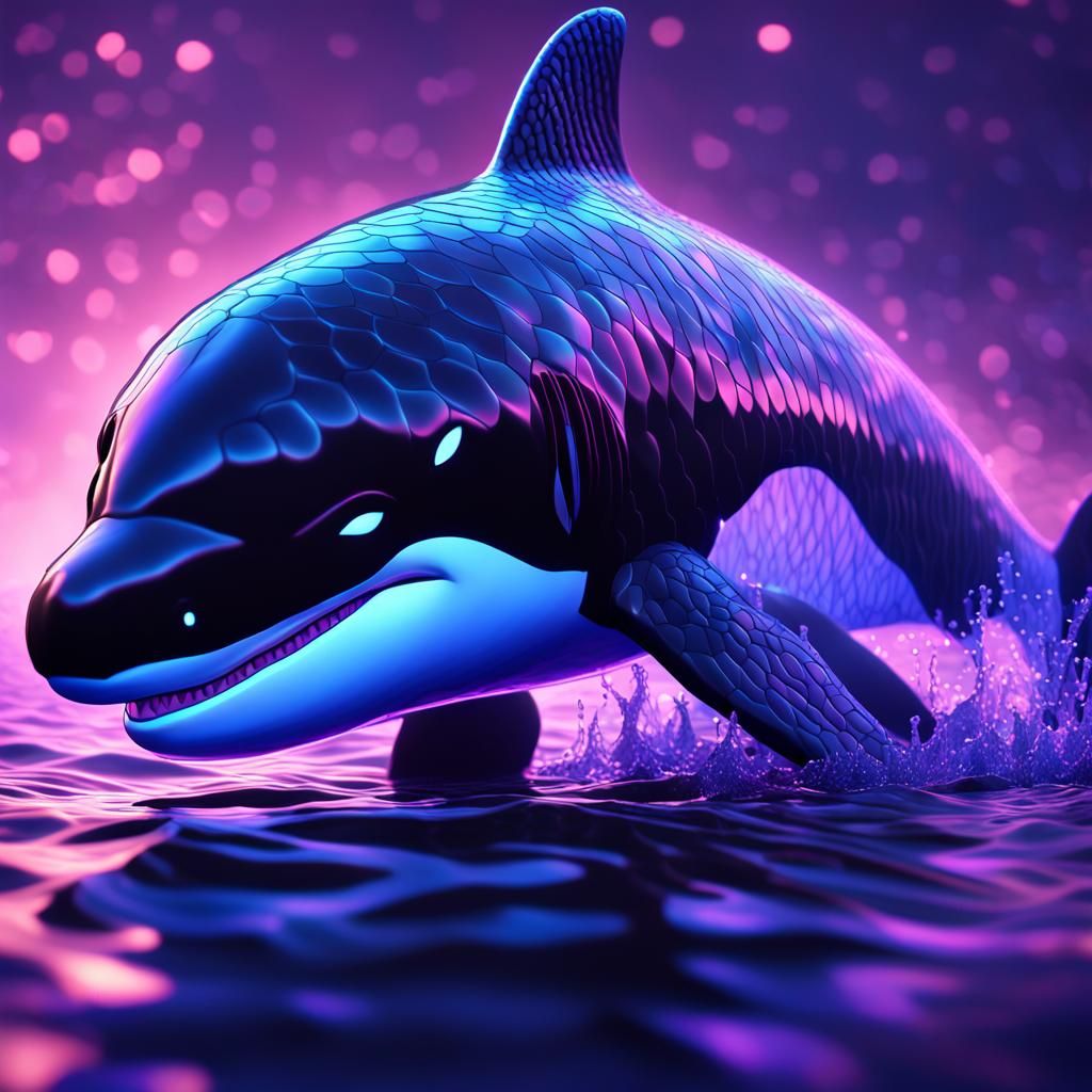 Iridescent Mesh Orca in Anime Style