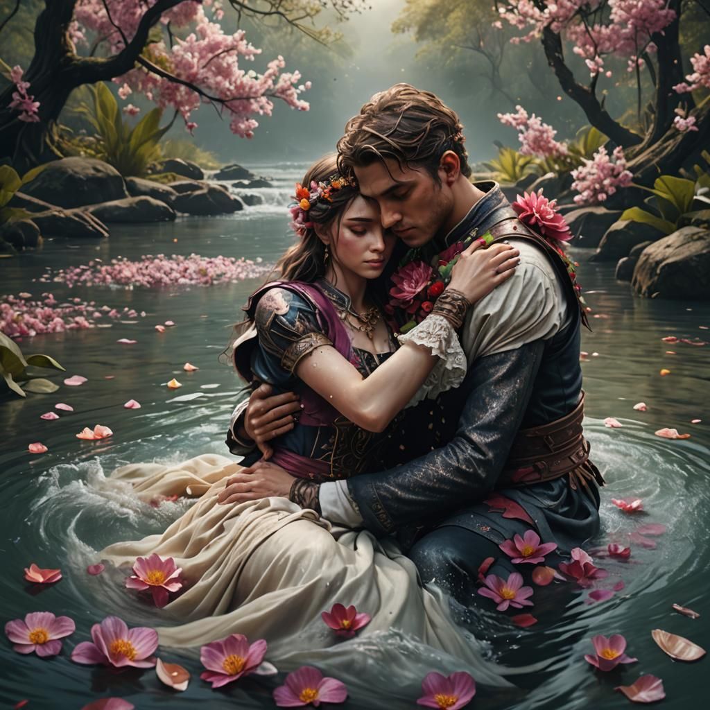 Fantasy Rescue: Man Holding Woman in River