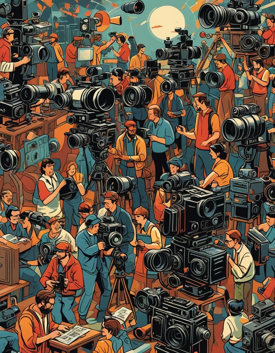 Dynamic Film Production Illustration with Geometric Shapes