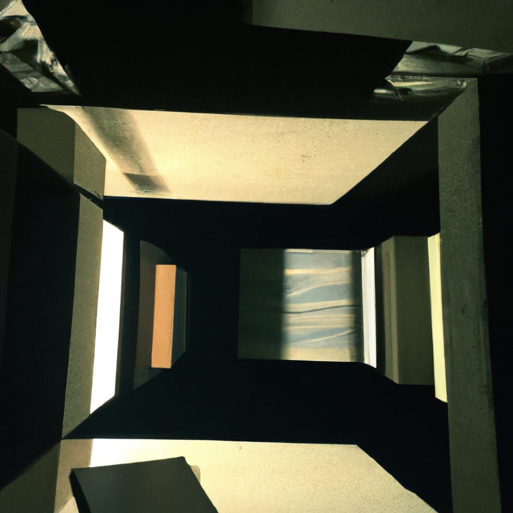 Surreal Room with Impossible Angles and Shadow Faces