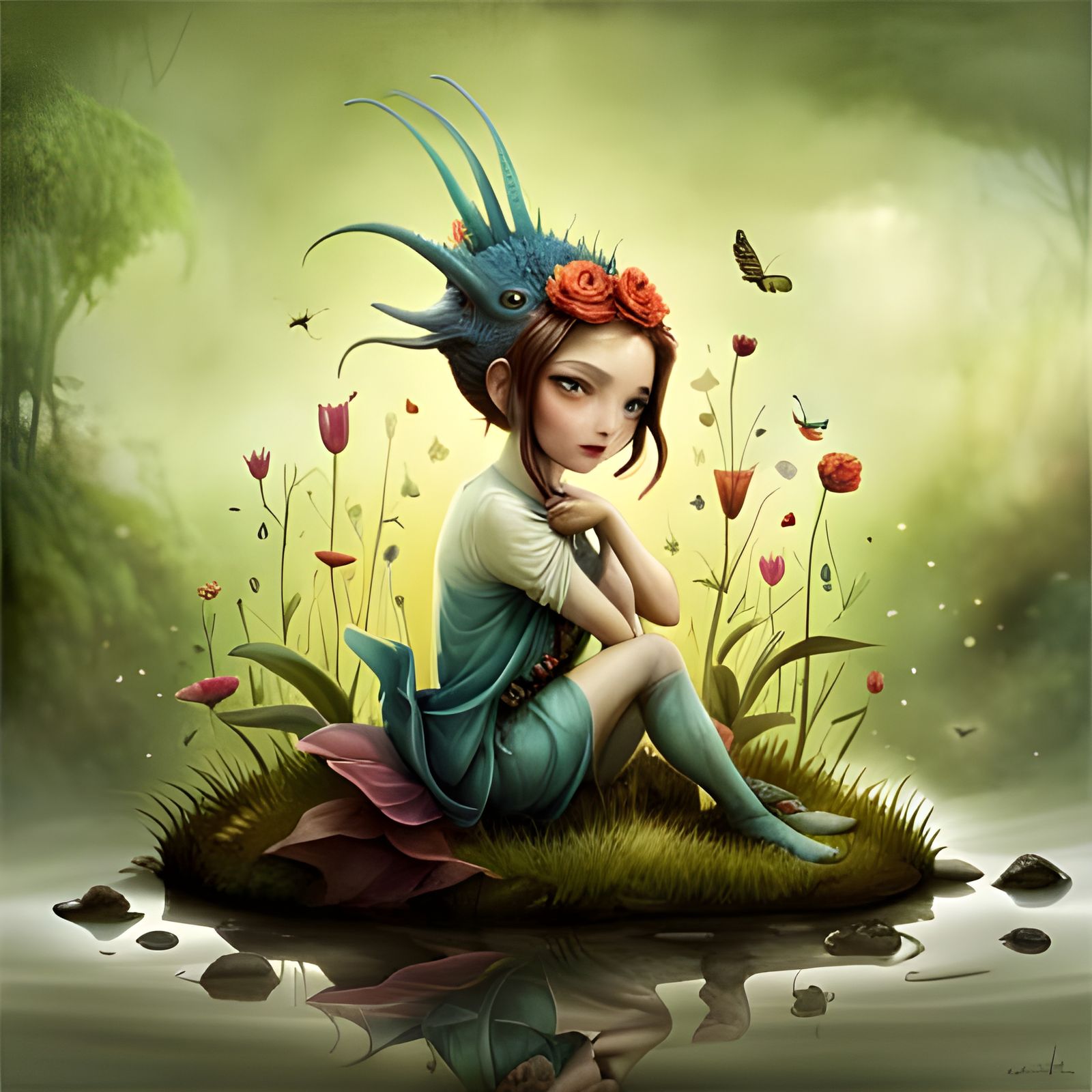 Mischievous Aphid Creature in Whimsical Garden