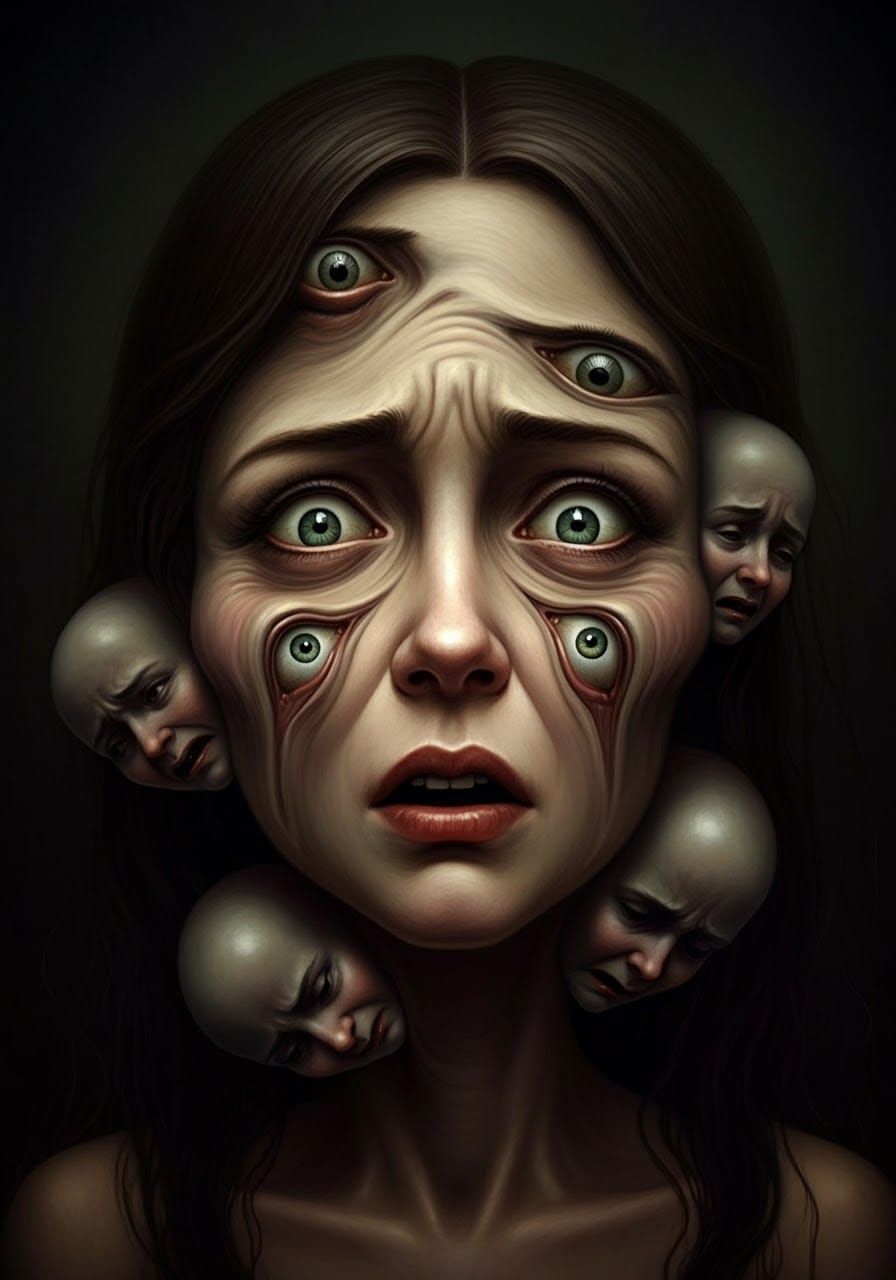 Disturbing Warped Face Illustration Expressing Anguish