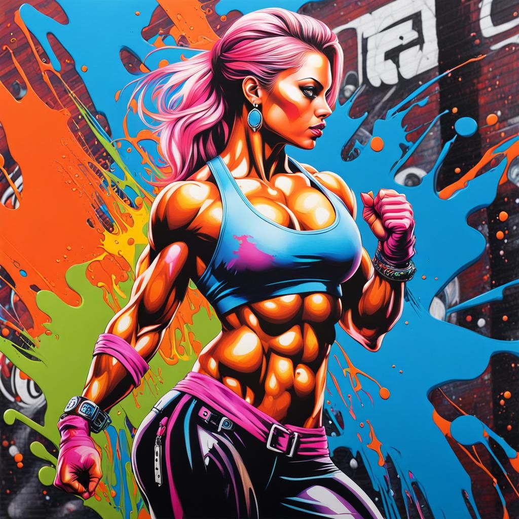 Female Bodybuilder in Graffiti Splash Art