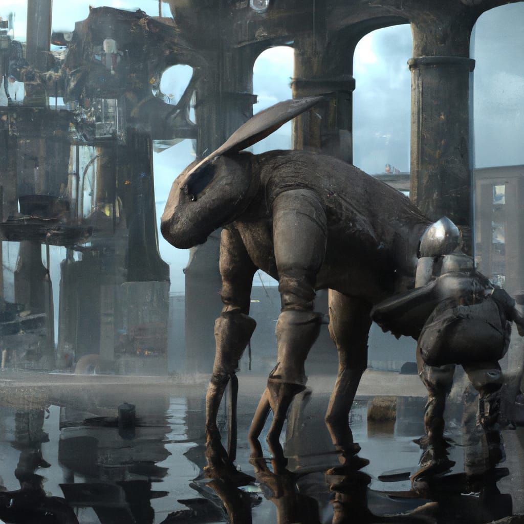 Cyberpunk Water Rabbit Graffiti in Post-Apocalyptic Art