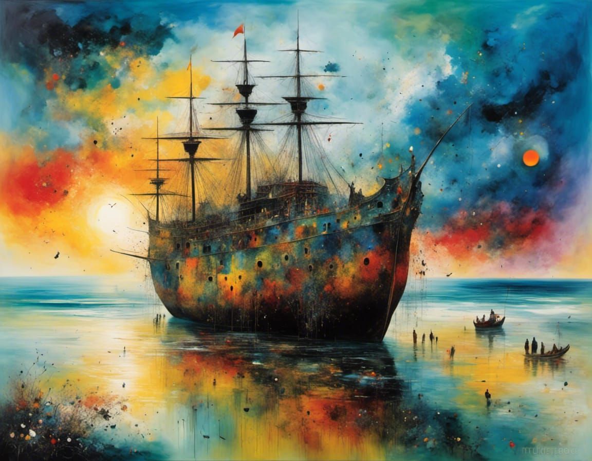 Shipwreck Sunset: Watercolor Coastal Scene