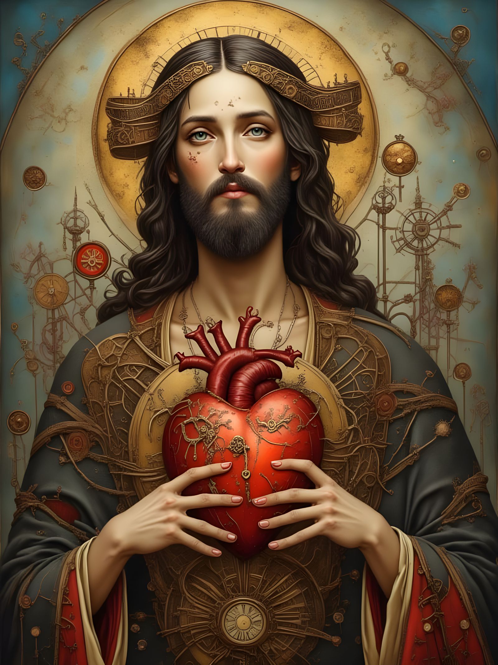 Surreal Portrait of Jesus with Vibrant Heart