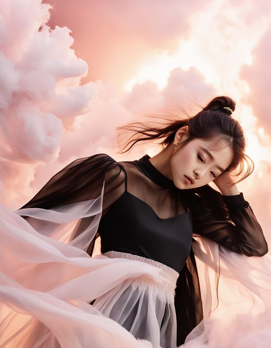 Blackpink in Flowing White Garments: Soft Pastel Portrait