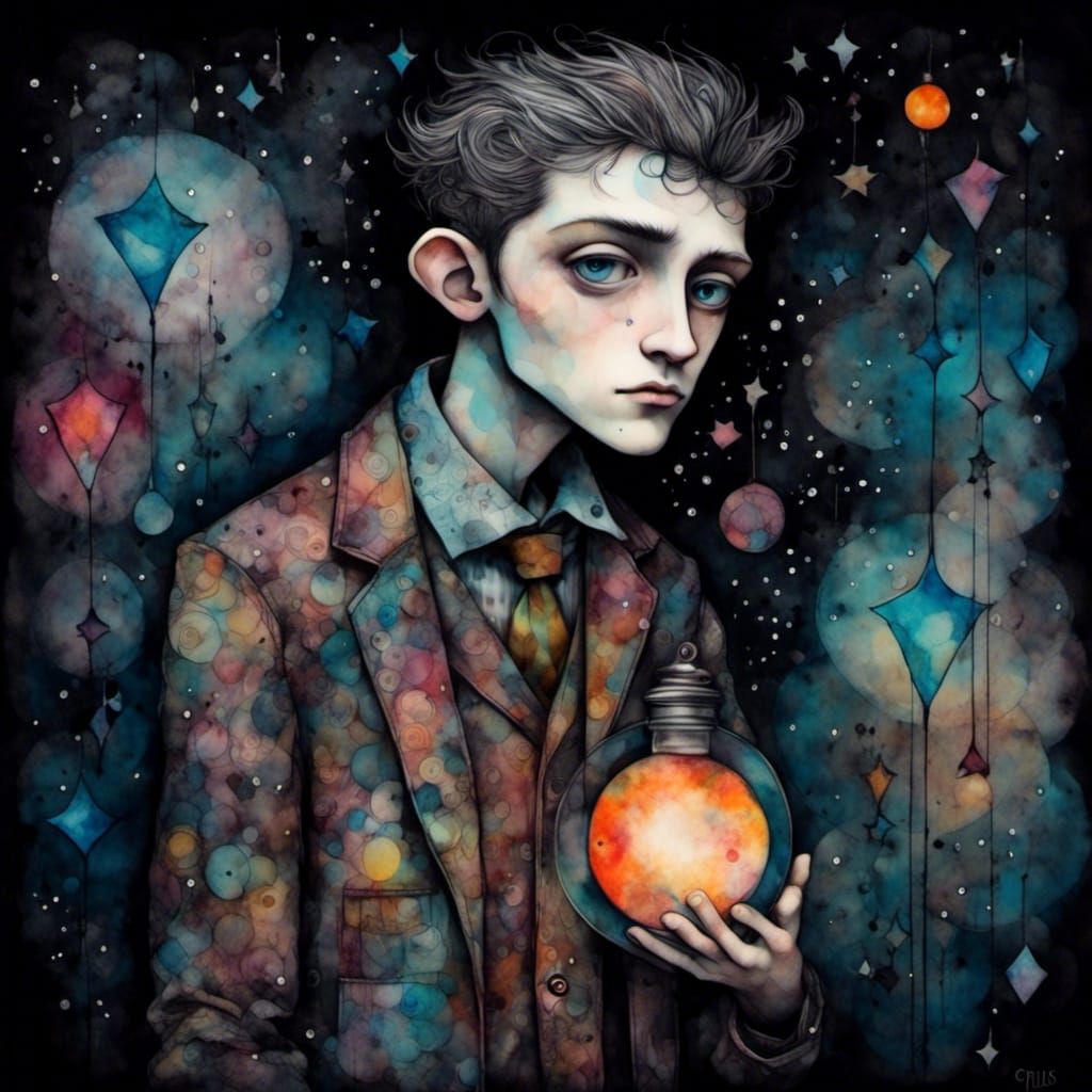 Melancholic Portrait with Stars in Surreal Concept Art