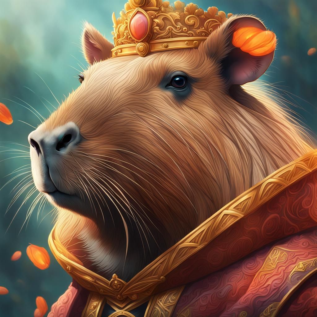 Queen Capybara Portrait in Hyperdetailed Digital Art