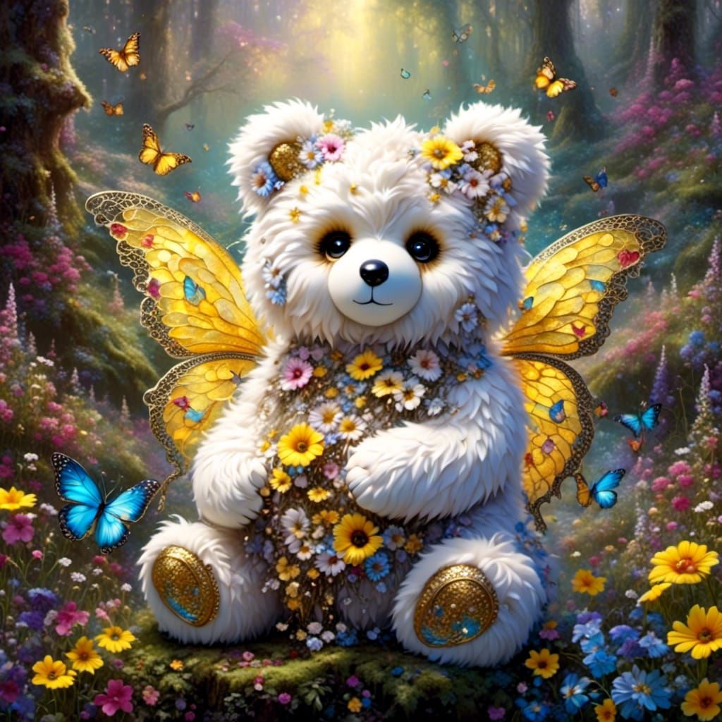 Butterfly Bear in Enchanting Garden