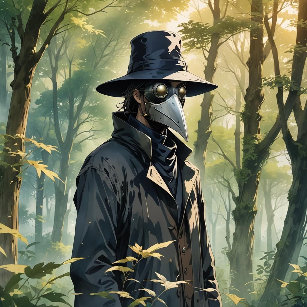 Plague Doctor in Anime Watercolor Style