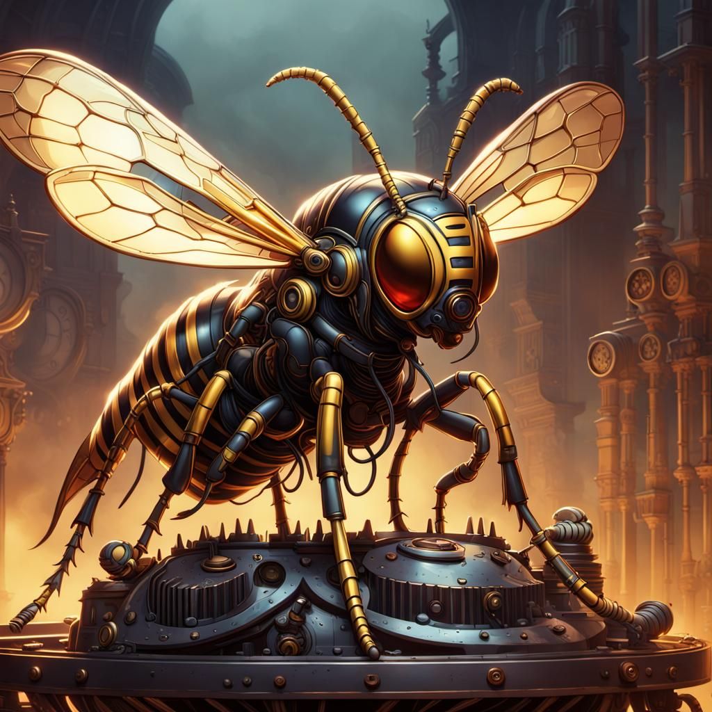 Steampunk Wasp Man: Comic Book Style Digital Art