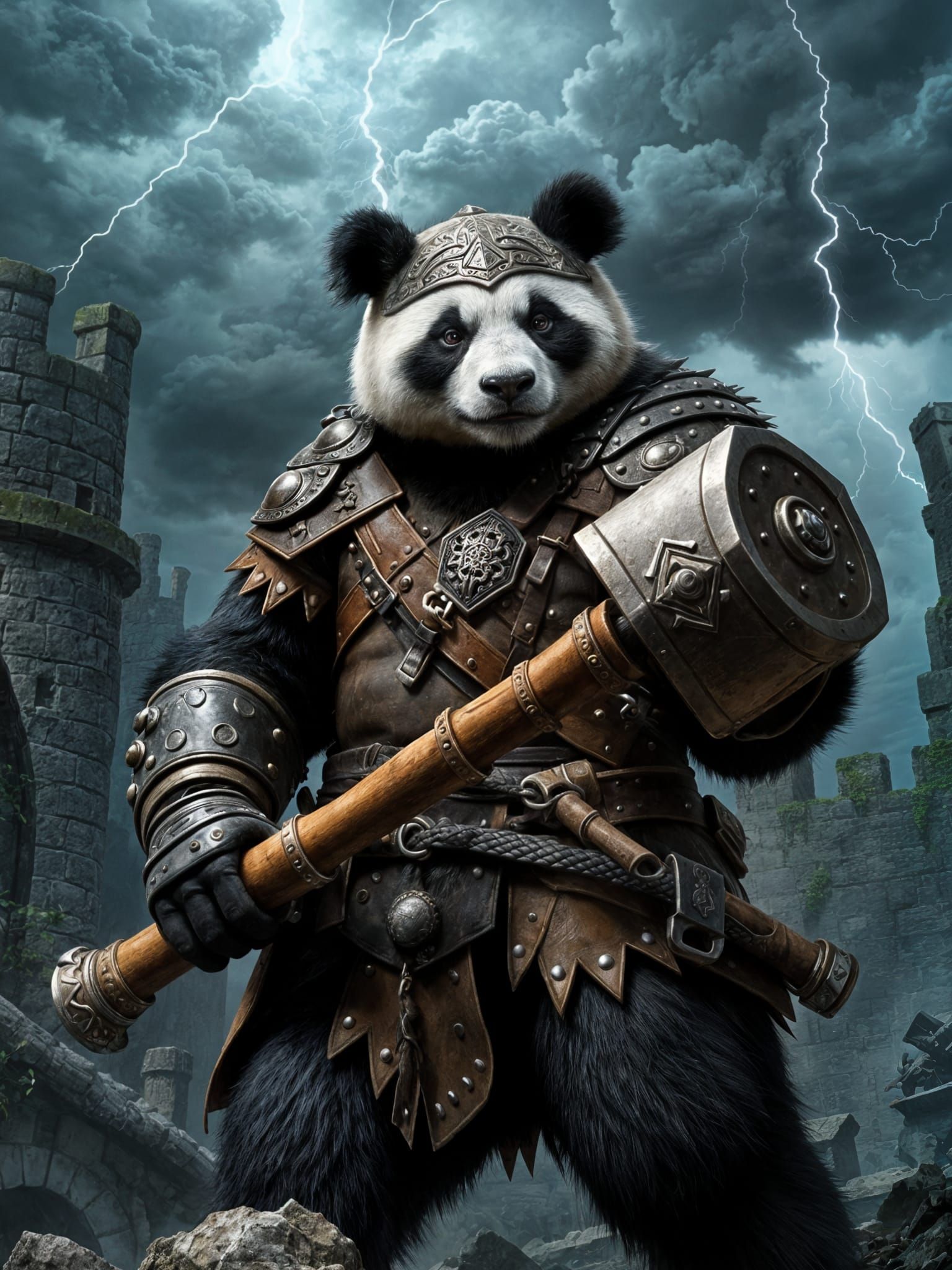 Cyberpunk Panda Warrior in Battle Stance