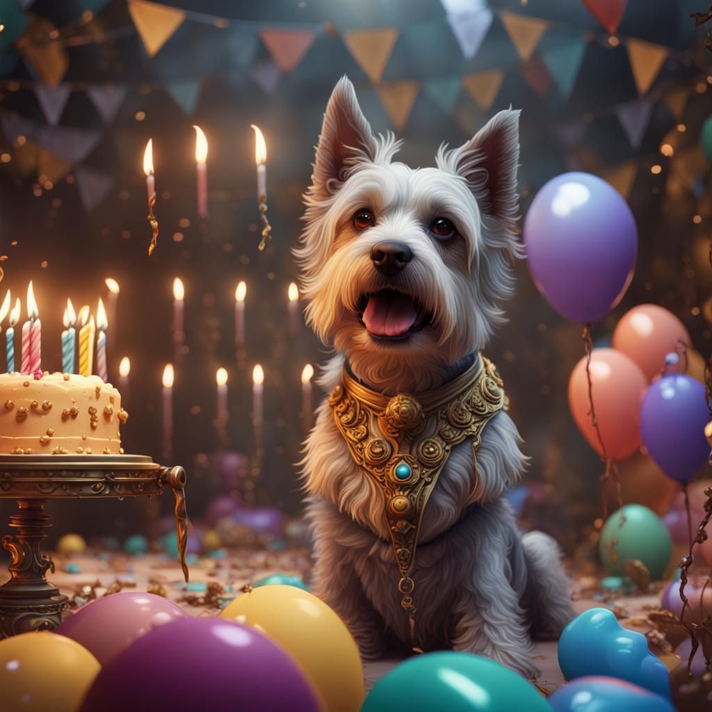 Fantastical Birthday Dog Matte Painting