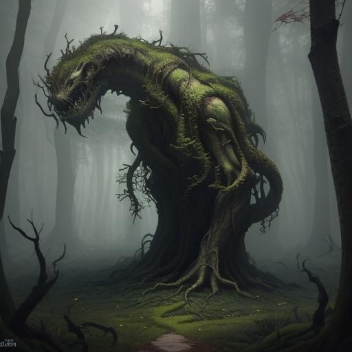 Shapeshifting Forest Entity in Dark Fantasy Art