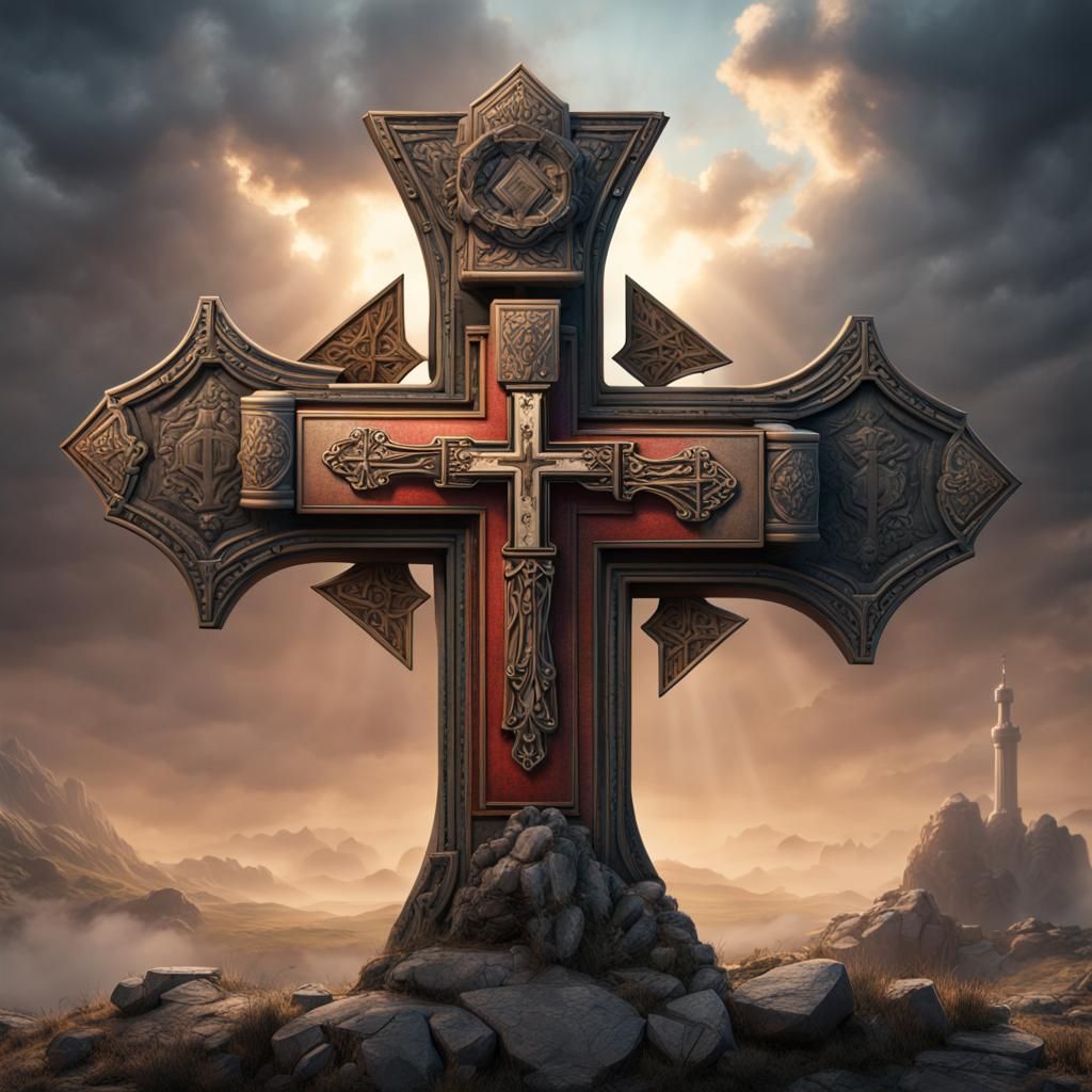 German Cross with Ten Commandments: Detailed Matte Painting