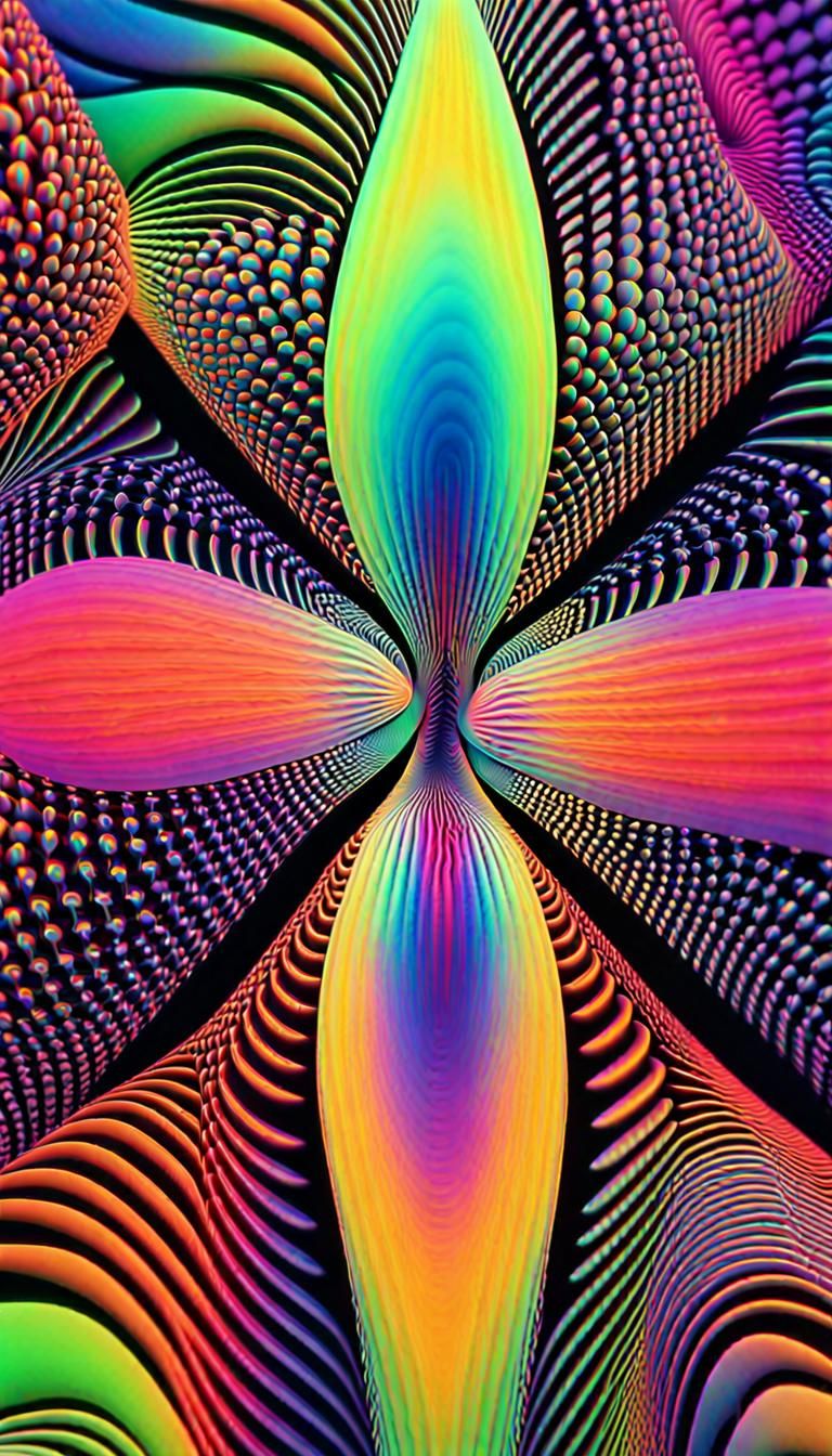 Rainbow Neon Holographic Interference Patterns in Geometric ...