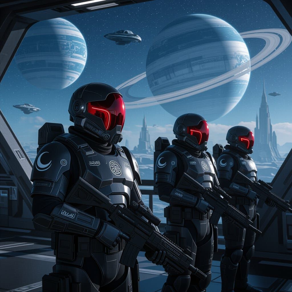 Futuristic Muslim Space Marines Guard Alien World