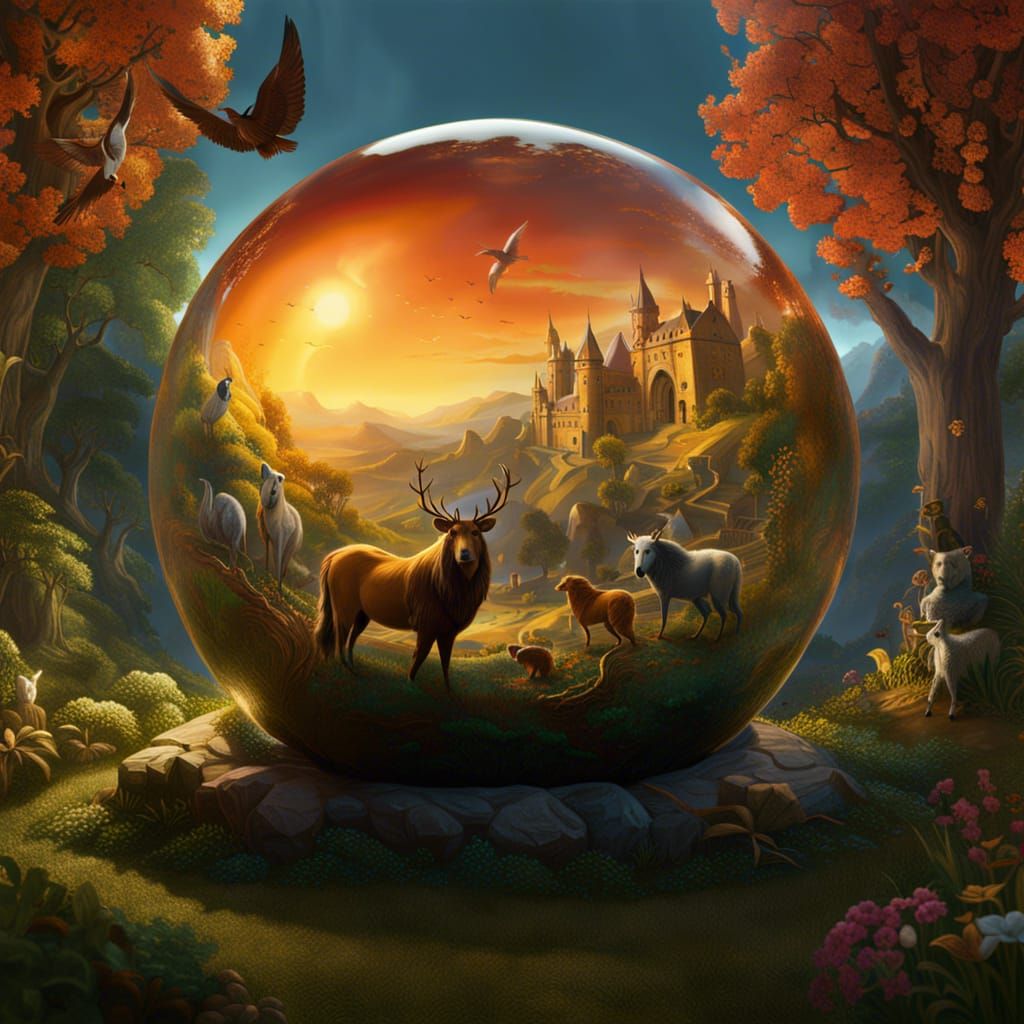 Peaceable Kingdom Edward Hicks inside a glass sphere