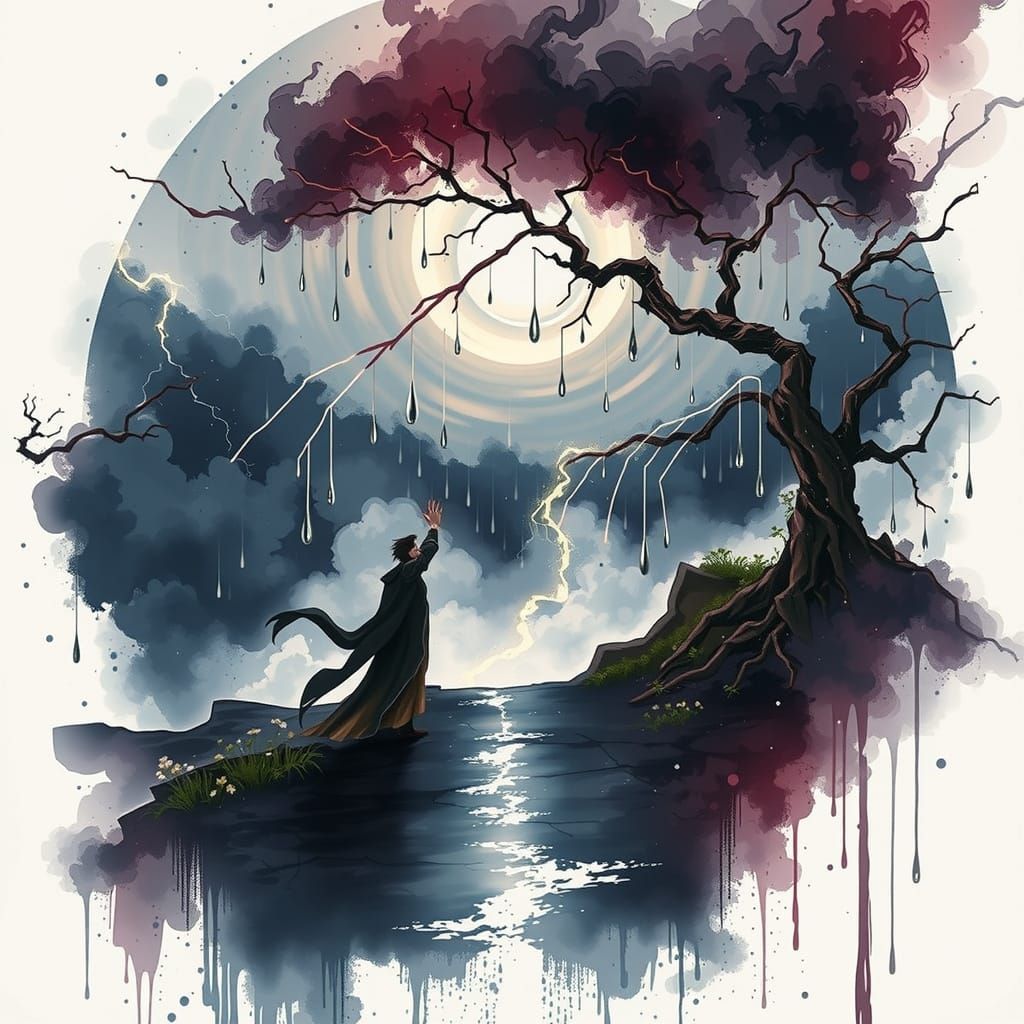 Magic weaves storms as raindrops kiss earth