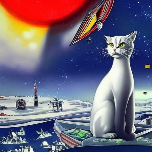 Biopunk Cat in Dystopian Dreamscape