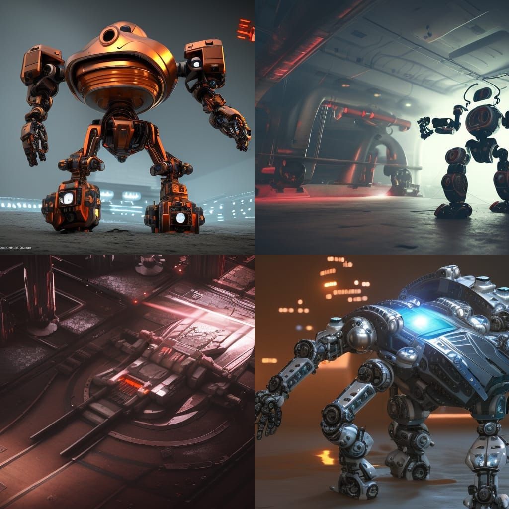 Underground Robot Fighting Ring in Futuristic Sci-Fi Style