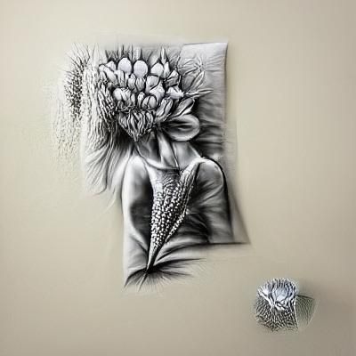 Mysterious Flower Girl: Hyperrealistic Stipple Ink Wall Art